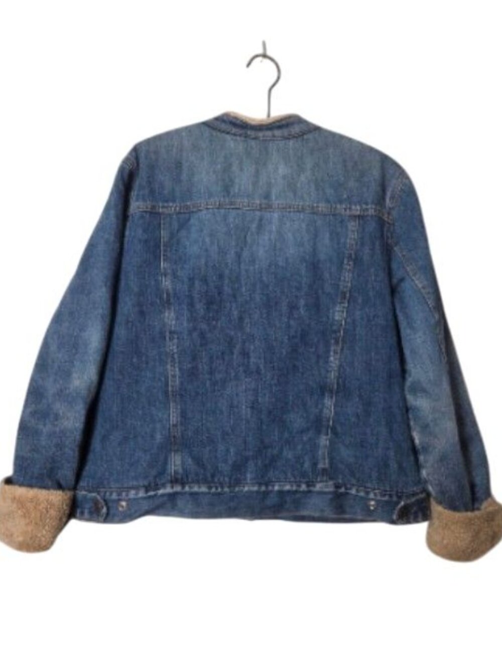 Vintage Old Navy Sherpa Lined Denim Jacket Medium Wash Blue Jean Trucker Coat - Picture 7 of 13